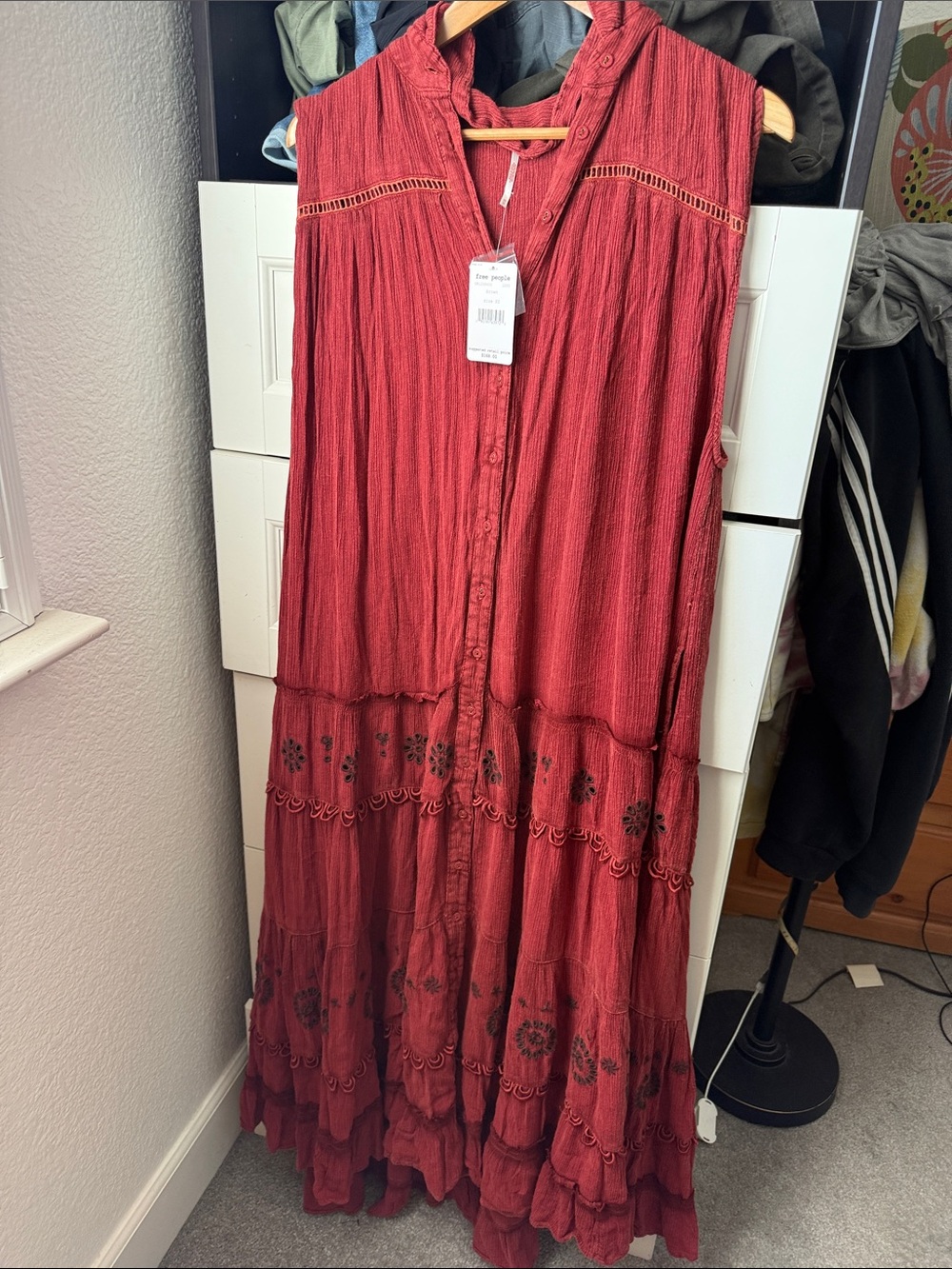 Free People Sleeveless Burgundy Maxi Dress with Button Front